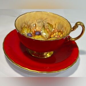 Aynsley Vintage Orchard Fruit 1034 England Fine Bone China Tea Cup & Saucer 24K